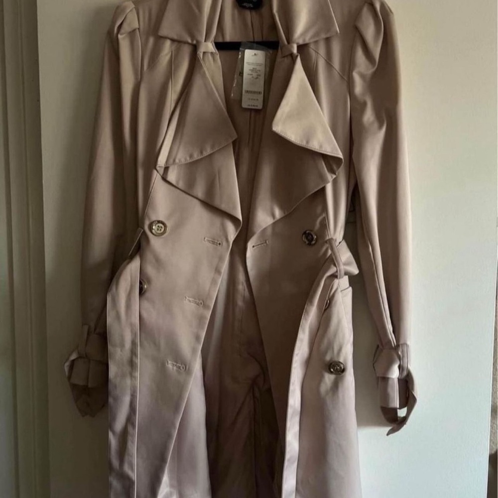 Bebe Tan Trench Coat Classic Double-Breasted Design